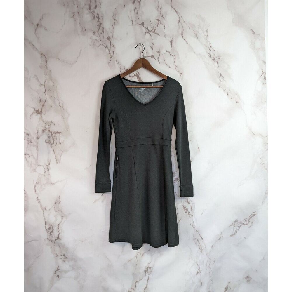 Toad & Co Dress Women XS Black Long Sleeve Pockets Midi Organic Sustainable